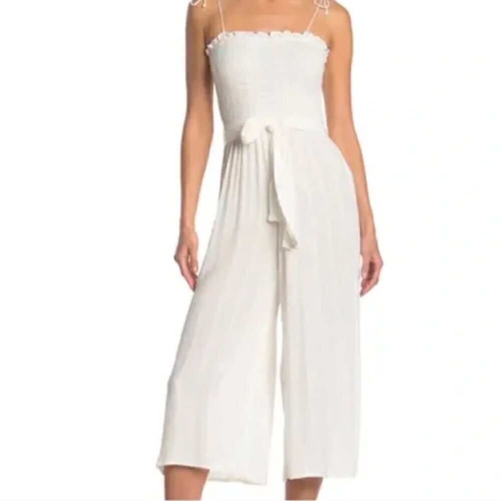 Rip Curl White Fiesta‎ Wide Leg Smocked Cropped Jumpsuit XS